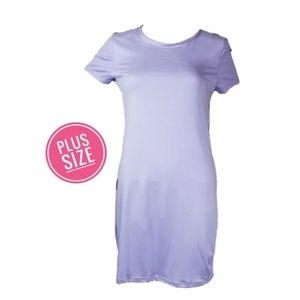 Plus Size Lilac Short Sleeve Crew Neck Dress